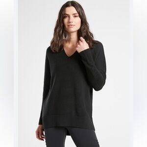 Athleta Hanover V-Neck Merino Blend Knit Sweater Black Size Small